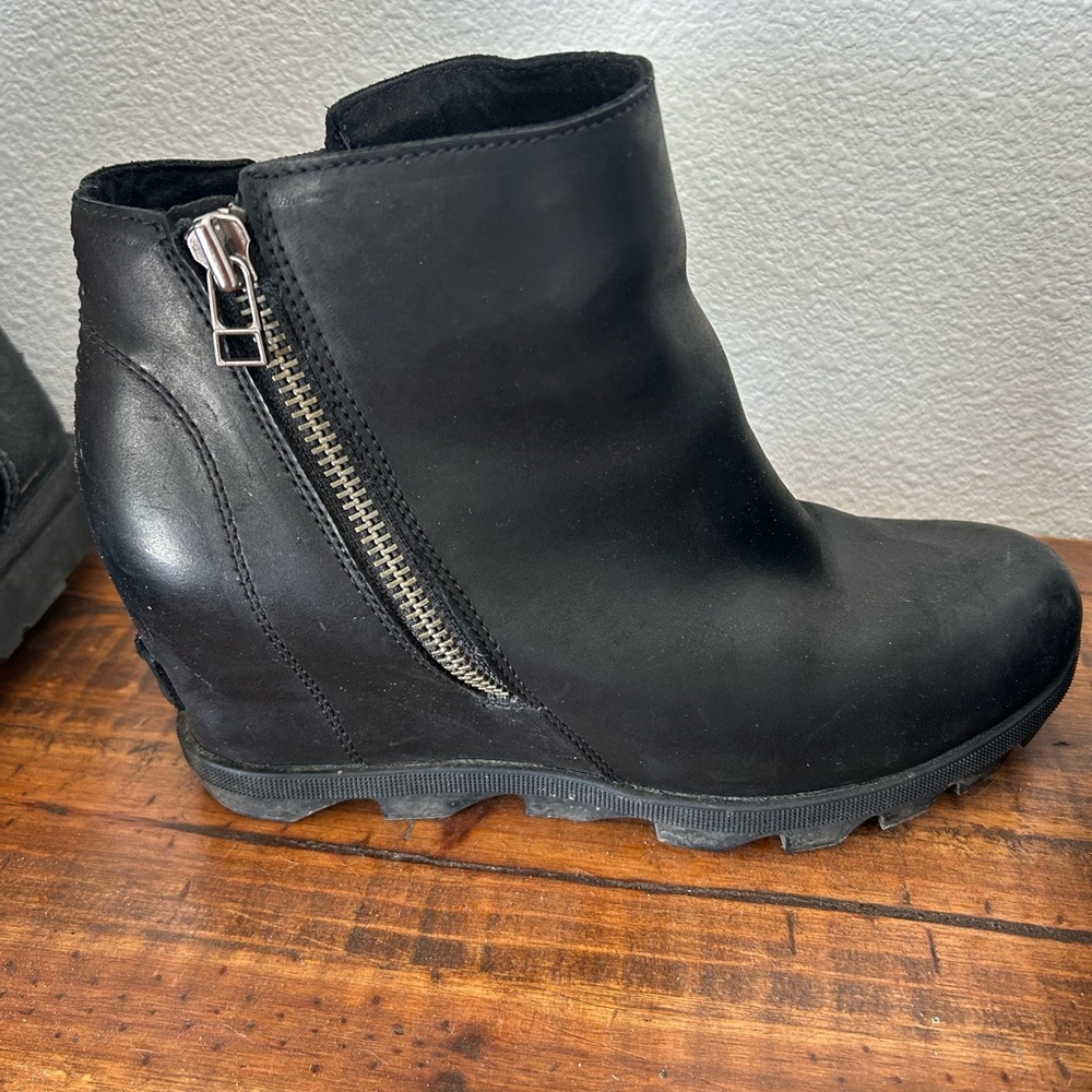 Sorel Black Ankle Booties with Wedge Heel